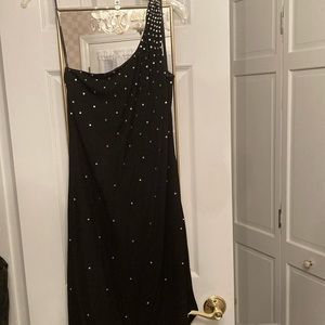 Black Rhinestone Asymmetrical Dress